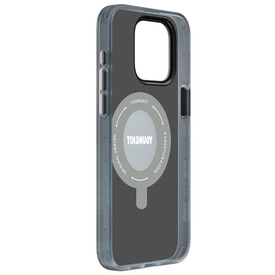 Apple iPhone 15 Pro Kılıf - Magsafe Şarj Özellikli - Youngkit 360° Standlı Technology Serisi Kapak - Gri