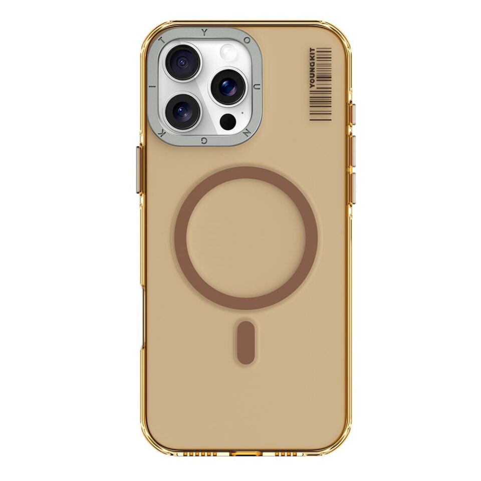 Apple iPhone 16 Pro Max Kılıf - Magsafe Şarj Özellikli - Şeffaf Youngkit Crystal Shield Serisi Kapak - Gold