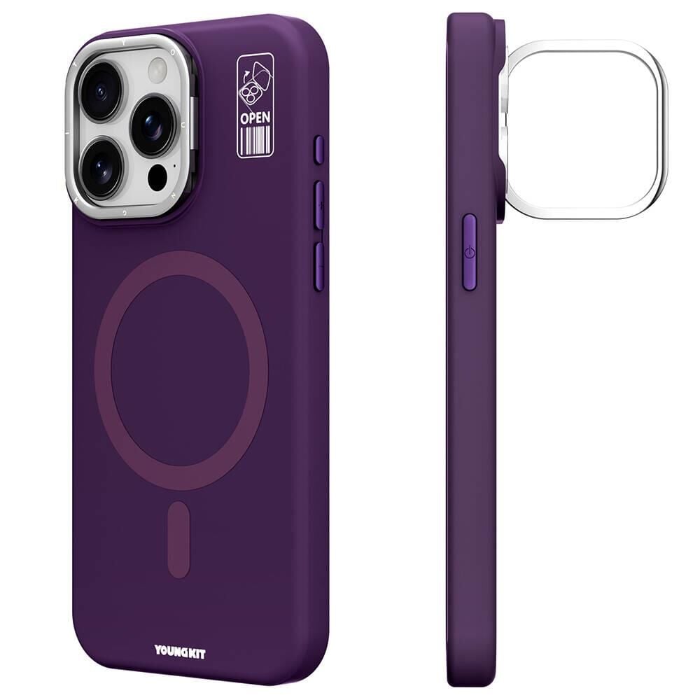 Apple iPhone 14 Pro Max Kılıf - Magsafe Şarj Özellikli - Kamera Standlı - Youngkit Bitty Cream Kapak - Mor