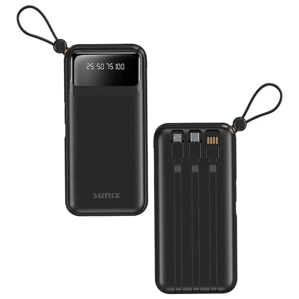 Sunix Pb 120 10.000 Mah Dijital Göstergeli Kendinden Kablolu Powerbank Siyah