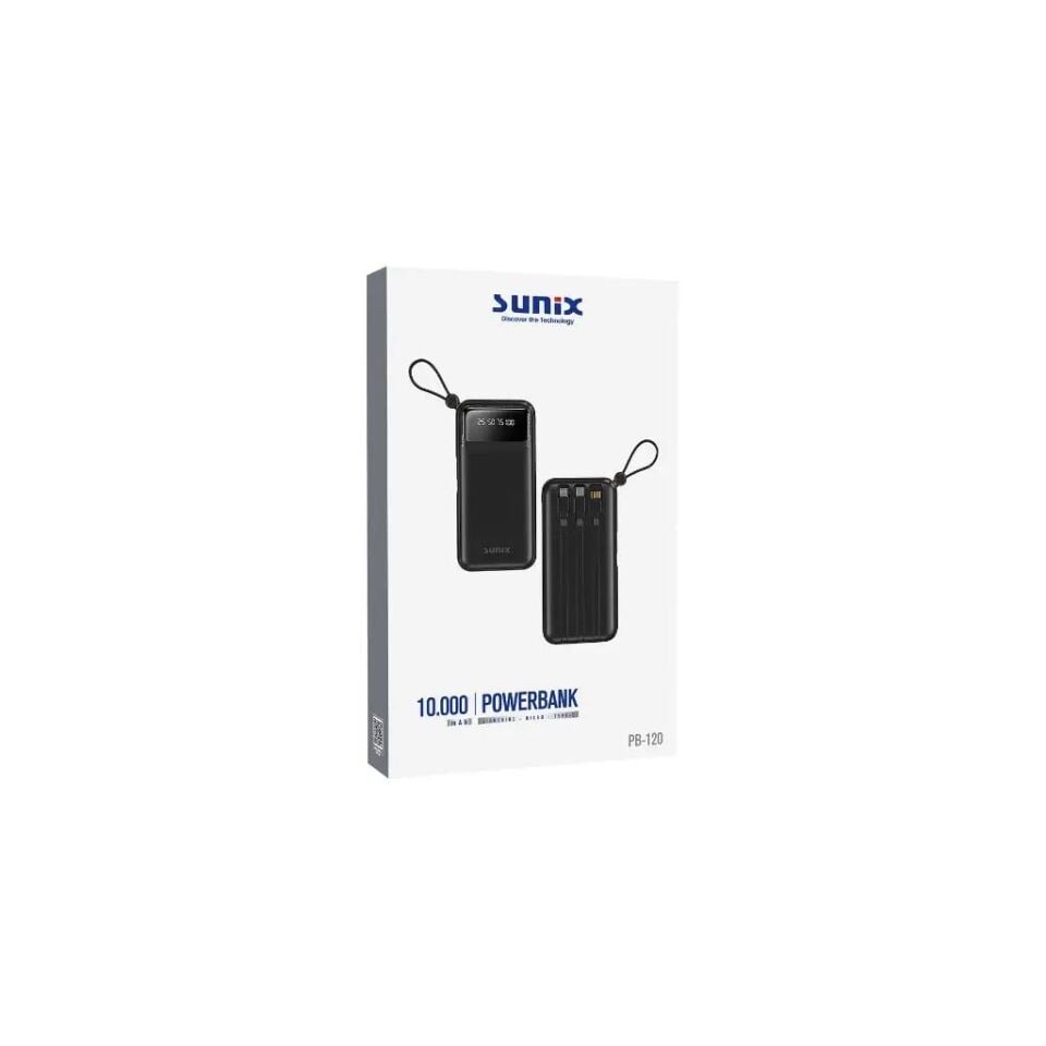 Sunix Pb 120 10.000 Mah Dijital Göstergeli Kendinden Kablolu Powerbank Siyah