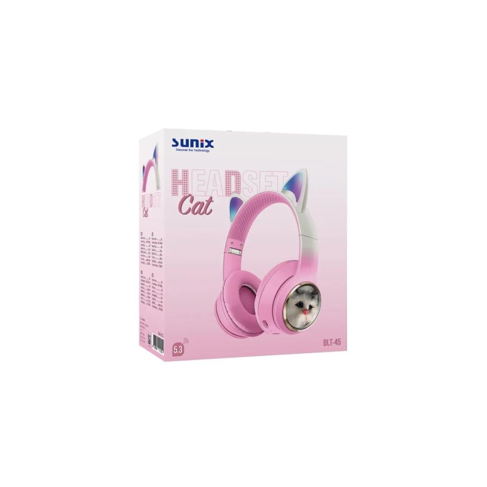 Sunix BLT 45 Wireless 5.3 Stereo Kedili Kulak Üstü Bluetooth Kulaklık Pembe