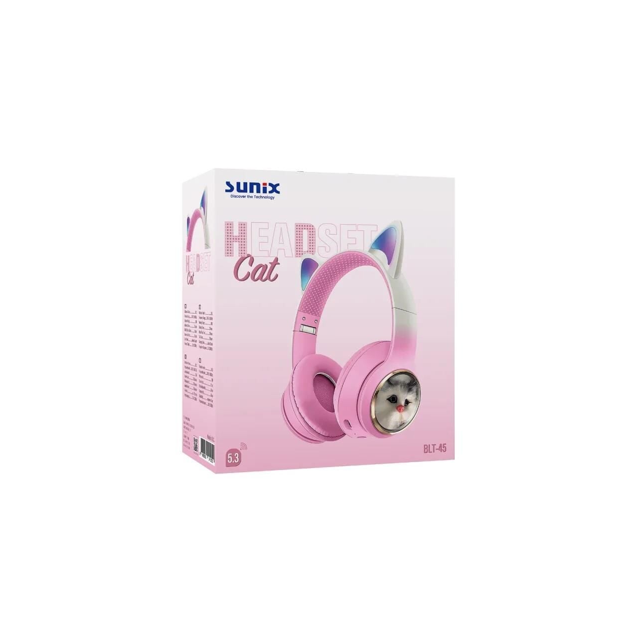 Sunix BLT 45 Wireless 5.3 Stereo Kedili Kulak Üstü Bluetooth Kulaklık Pembe