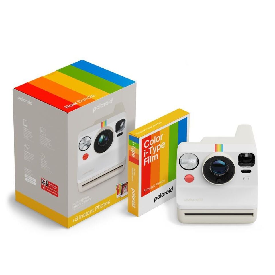 Polaroid Now Gen 3 Pebble White + Color Film Bundle (8 film)