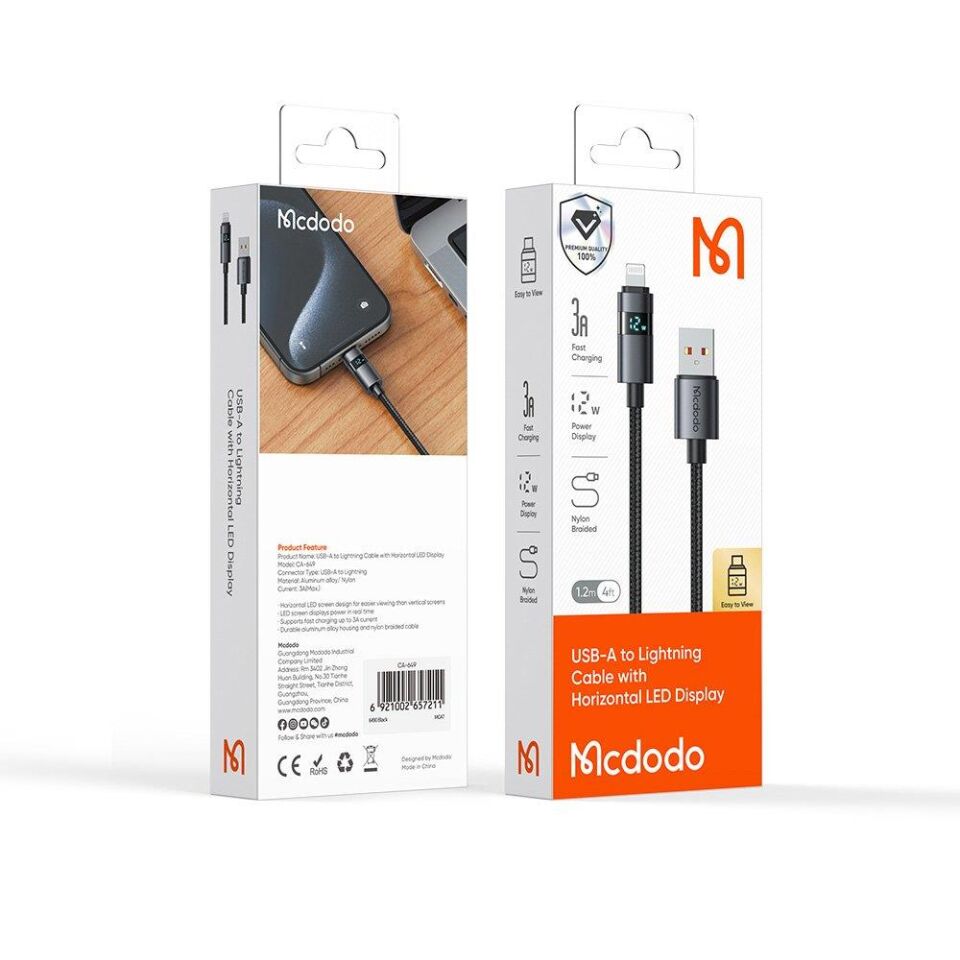 Mcdodo CA-6490 1.2m 3A Yatay Led Ekranlı Kablo