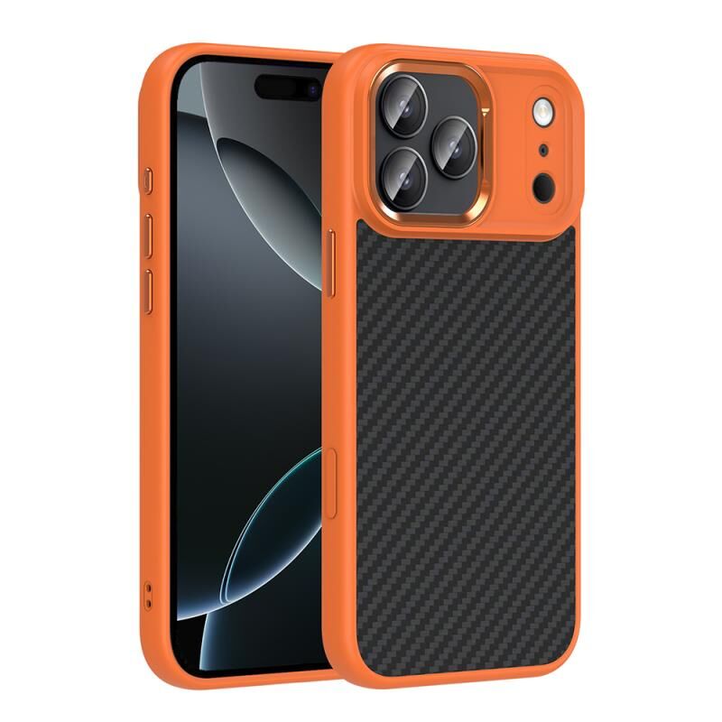 Zore  iPhone 17 Pro  MagSafe Şarj Özellikli Karbon Fiber Görünümlü Zore Truva Silikon Kılıf Turuncu 1