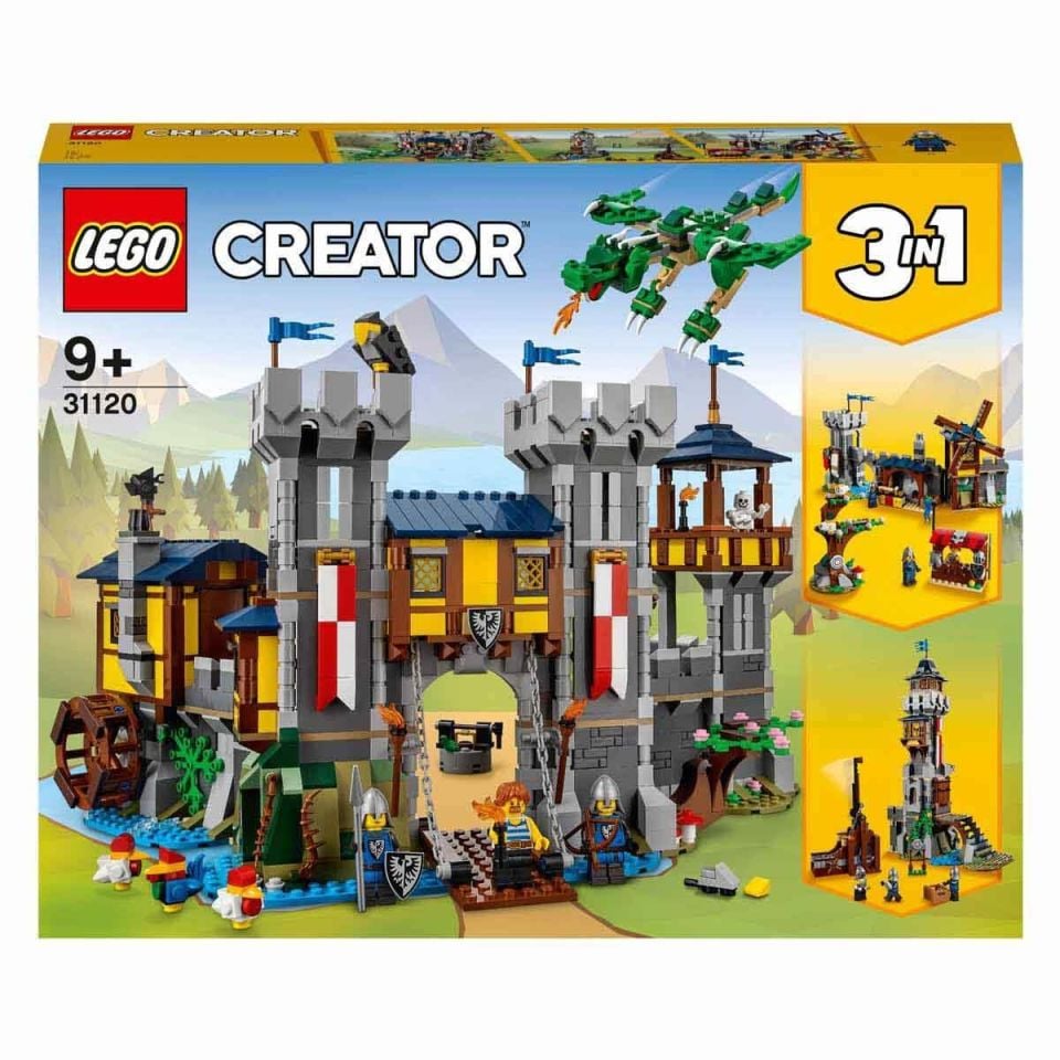 LEGO Creator 3ü 1 Arada Ortaçağ Kalesi 31120 Yapım Seti Hendekli ve Köprülü Kale Ayrıca 3 Minifigür
