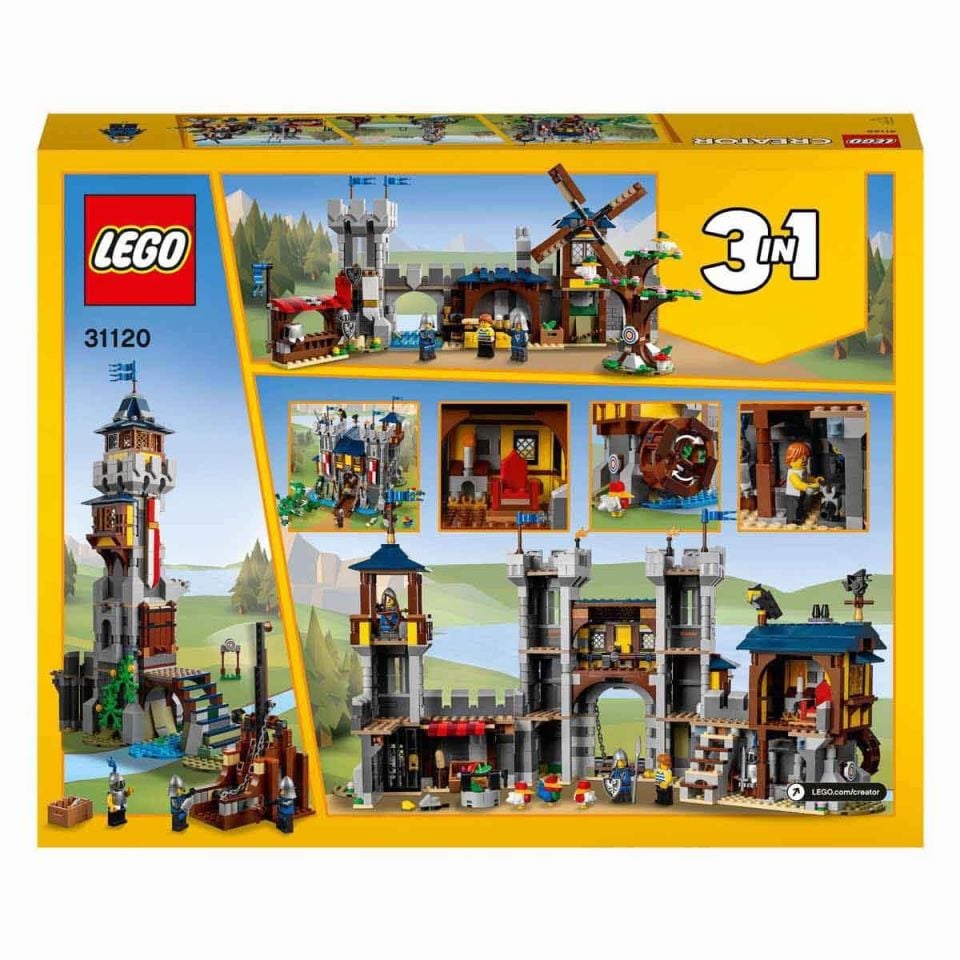 LEGO Creator 3ü 1 Arada Ortaçağ Kalesi 31120 Yapım Seti Hendekli ve Köprülü Kale Ayrıca 3 Minifigür