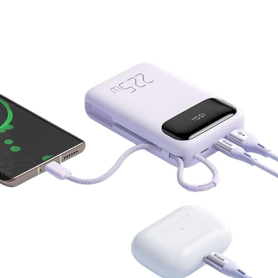 Mcdodo MC-3245 22.5W PD+QC 10000 mAh Powerbank & Type-C Şarj Kablosu - Mor