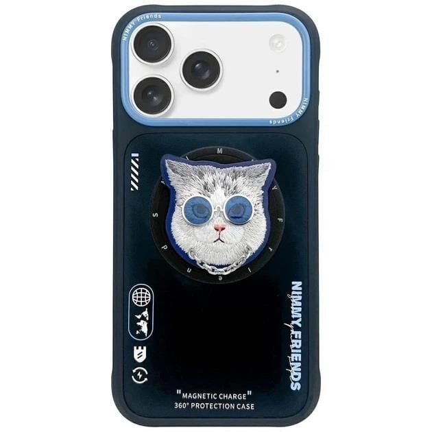 NIMMY iPhone 17 Pro MagSafe Uyumlu 3D Pop Socket Aparatlı 3D Gözlük Zincir Kedi Detaylı Cool Cute 2 0 Kılıf