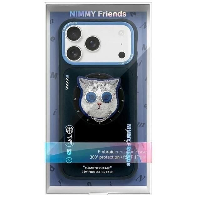 NIMMY iPhone 17 Pro MagSafe Uyumlu 3D Pop Socket Aparatlı 3D Gözlük Zincir Kedi Detaylı Cool Cute 2 0 Kılıf
