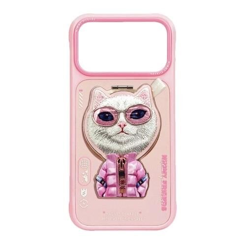 NIMMY iPhone 17 Pro Max Uyumlu MagSafe Standlı 3D Gözlük Fermuar Kedi Nakışlı Cool Cute Kılıf