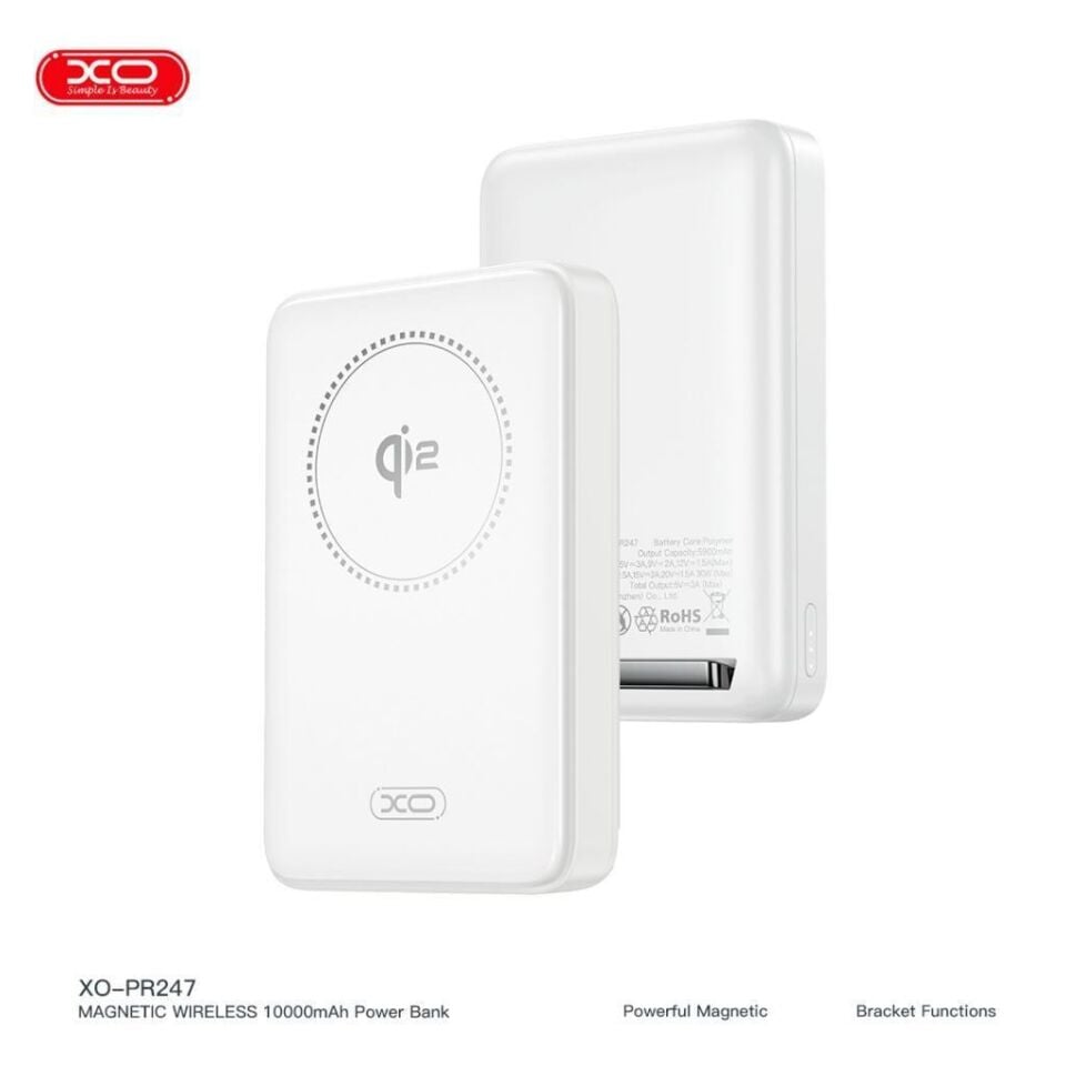 XO PR247 10000mAh Qi2 Sertifikalı MagSafe Powerbank  30W PD USB C Çıkışlı Standlı Kablosuz Şarj