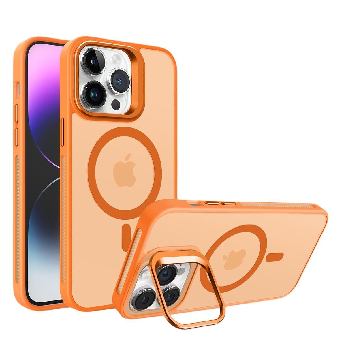 Piili iPhone 15 Metal Bracket Magsafe Mat Kılıf Turuncu