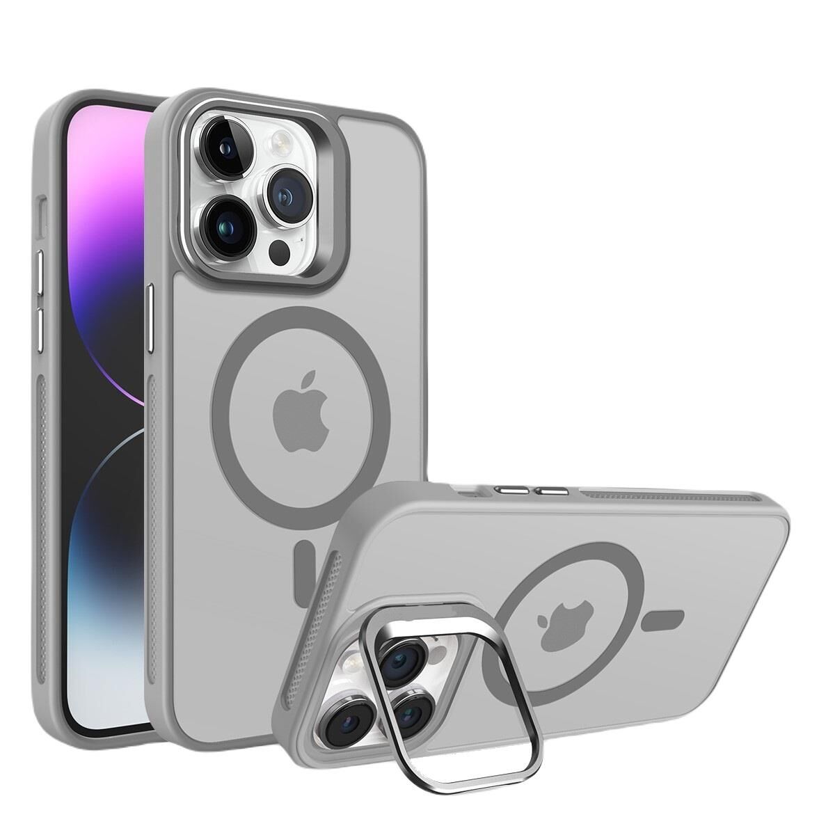 Piili iPhone 15 Metal Bracket Magsafe Mat Kılıf Gri